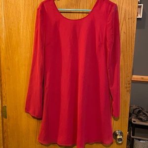 Dark/hot pink dress with sheer sleeves